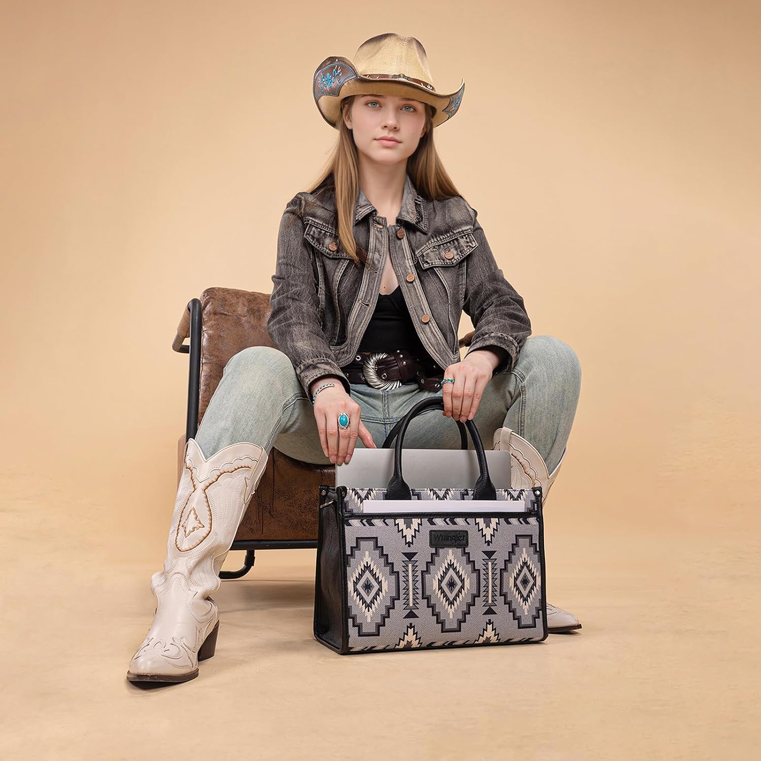 Wrangler Laptop Bag 13.3 Inch Western Large Tote Bag Womens Canvas Work Bag Briefcase Handbag Purses - Image 2