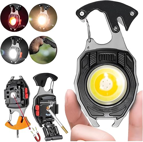 Powerful Beast - Linterna multifunción con 6 modos de luz, pequeño encendedor de linterna recargable, soporte plegable, abrebotellas, linterna