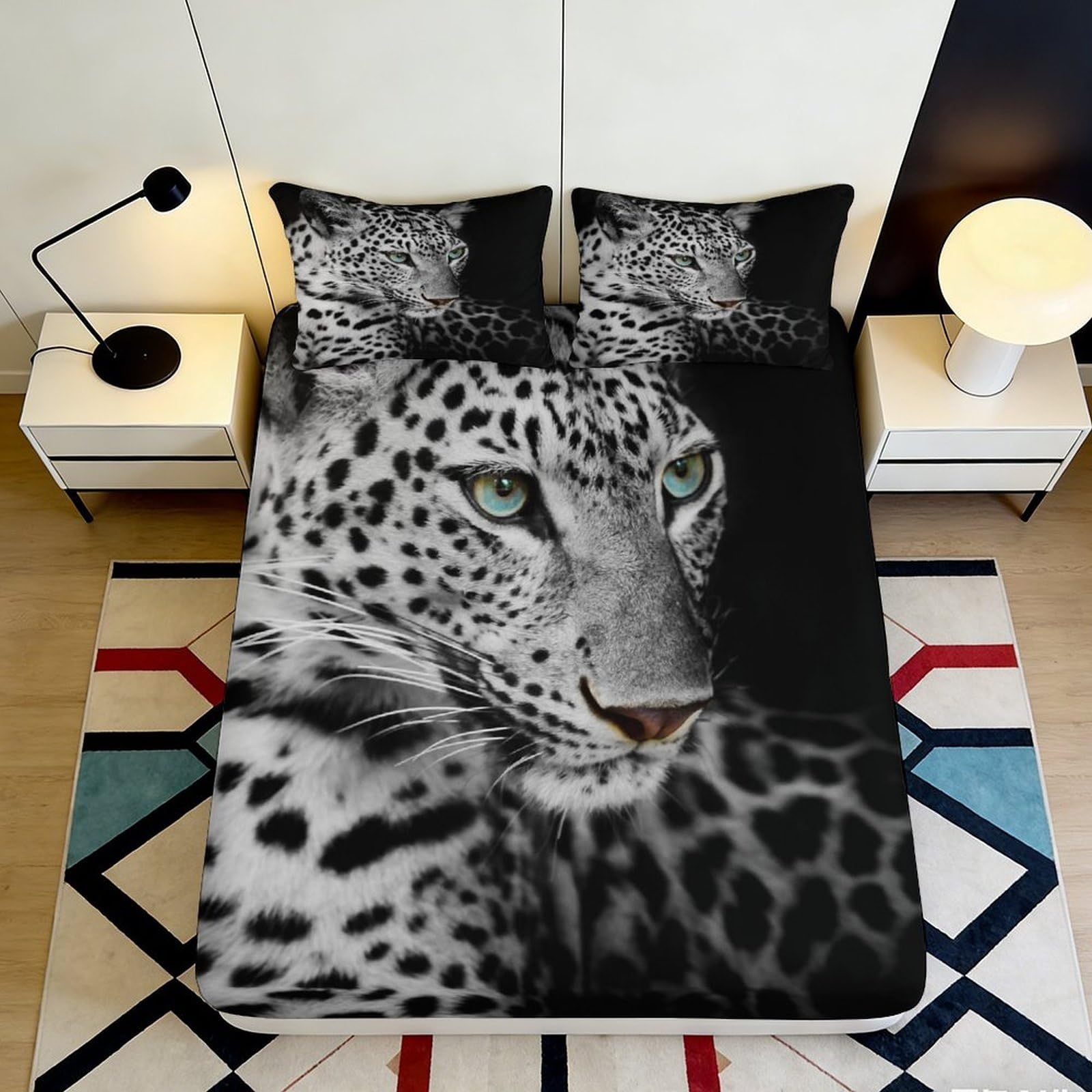 3D Printed Leopard Animal Fitted Sheet Microfiber Soft Breathable Jungle Wild Cat Mattress Cover for Bedroom Dorm Decor 90x200x25cm