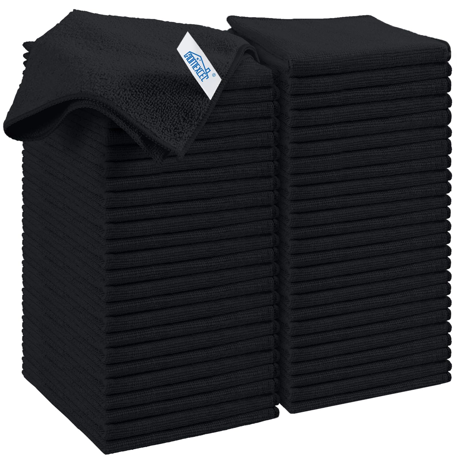 Homexcel Black Microfibre Cloth Colorful 50 Pack Cleaning Cloths For Kitchen, Lint Free, Scratch-Free, Highly Absorbent, And Reusable Cleaning Rags For House, Window And Glass, Cars, 30 X 30 Cm