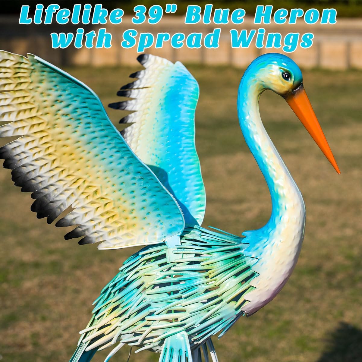 39" Garden Statue Extra Large Heron Sculpture Lawn Ornament Outdoor Decor for Backyard Metal Yard Art with 3 U-Stakes Bird Lover Gift