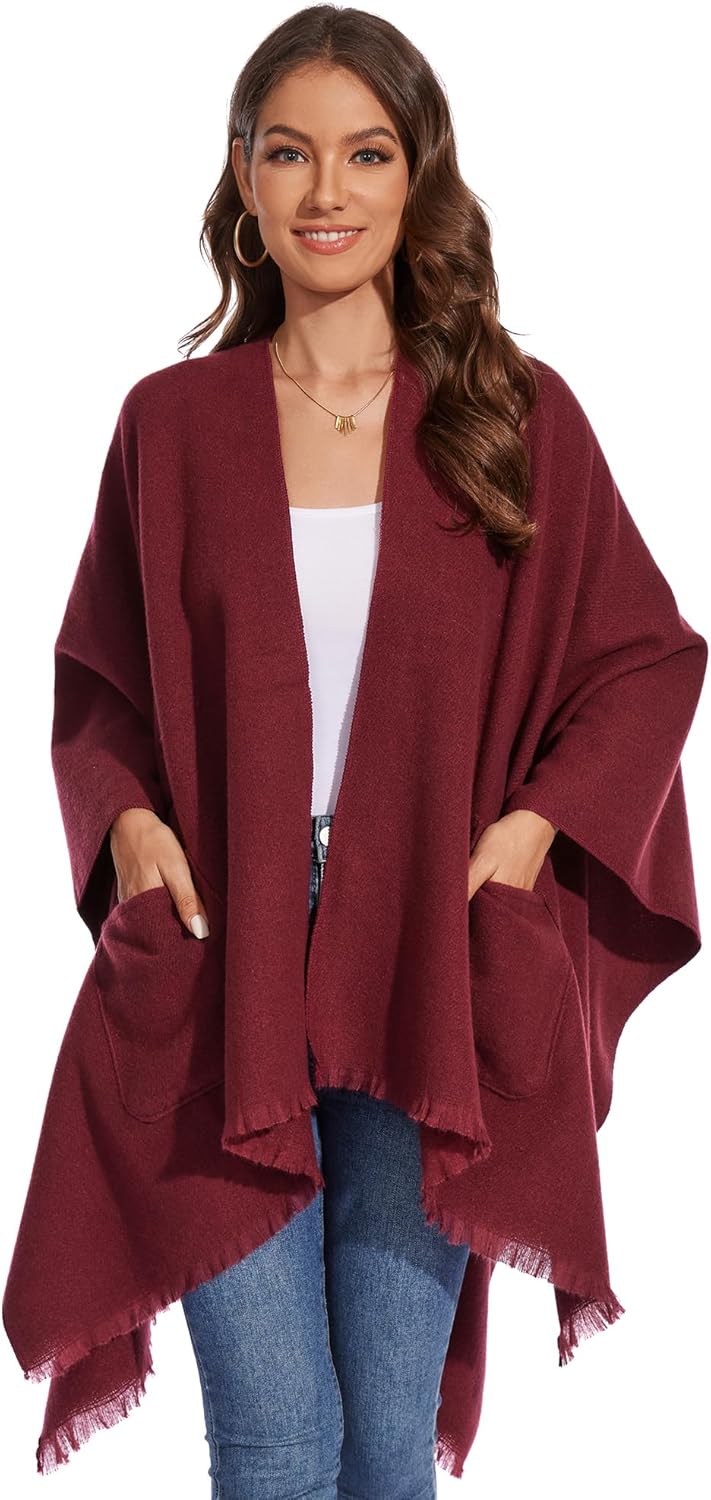 Shawl Wraps for Women, Elegant Knitted Cape Open Front Poncho Scarf Blanket Cardigan Coat for Autumn and Winter - Image 5
