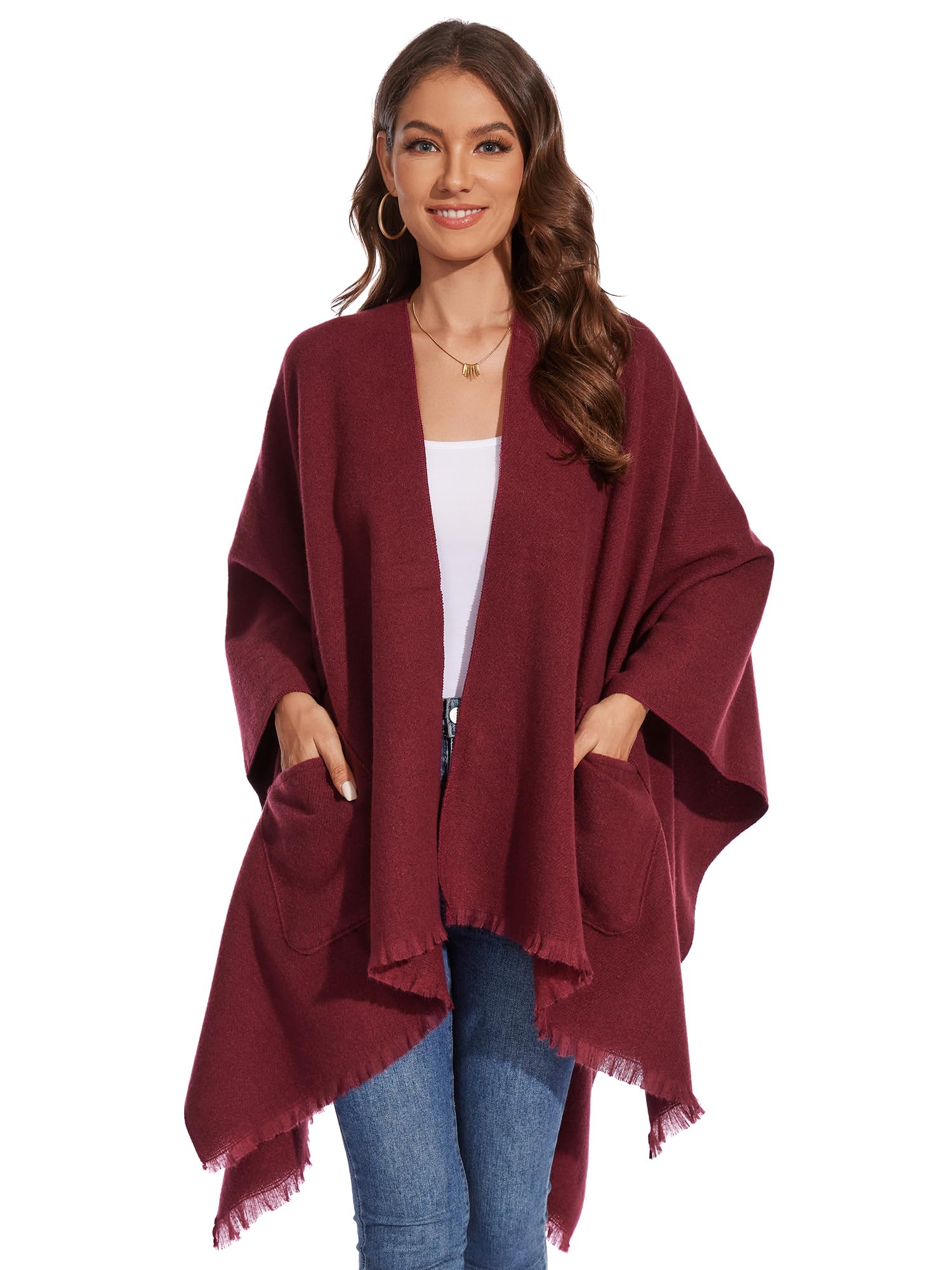 colornival Elegante Mantella da Donna con Fronte Aperto Poncho Morbido, Adatto per Primavera, Autunno e Inverno