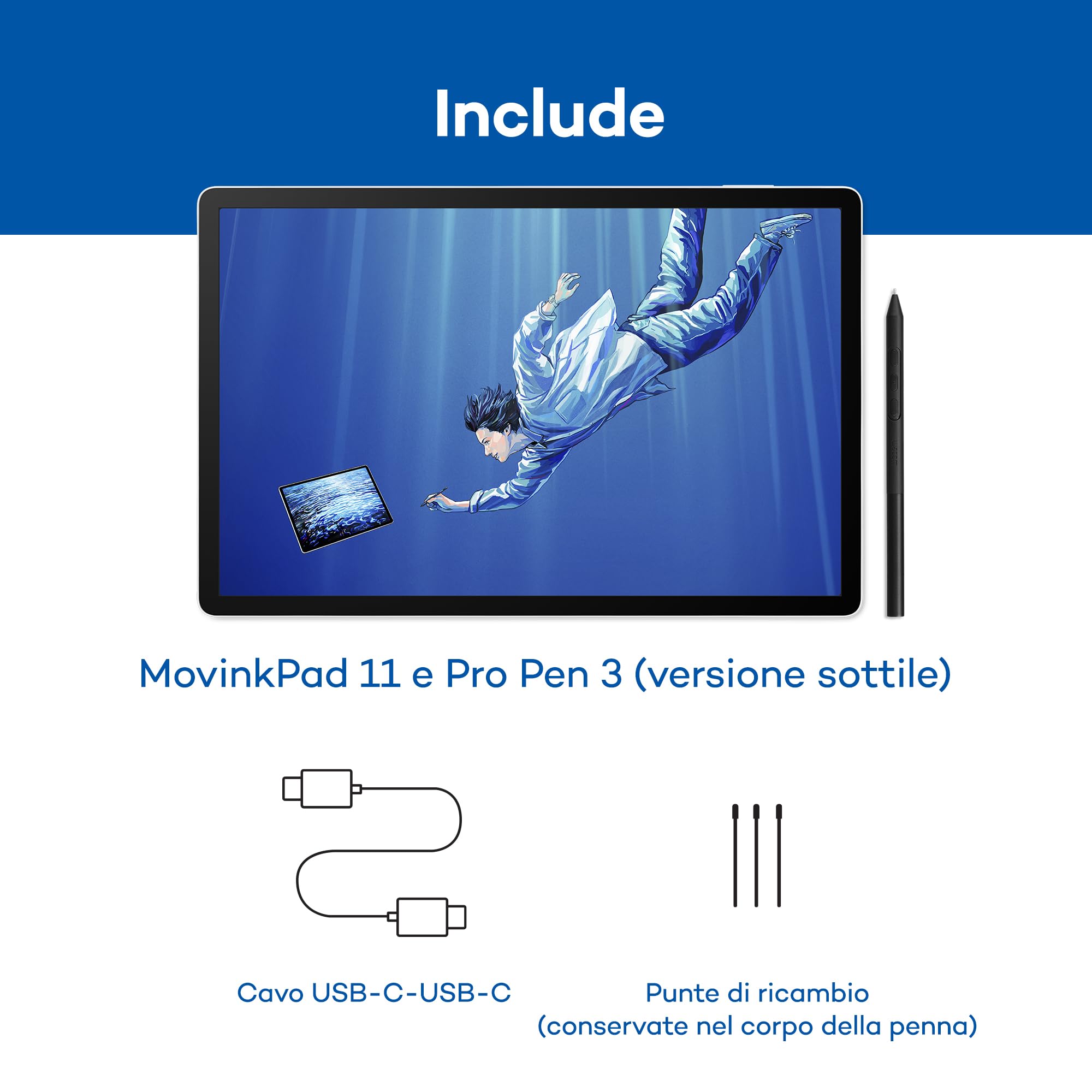 Wacom MovinkPad Pro 14 Tavoletta Grafica– Sensazione di penna su carta con schermo OLED per neri profondi, contrasto eccezionale, risposta rapida, vetro texturizzato premium, Pro Pen 3 ultra-precisa