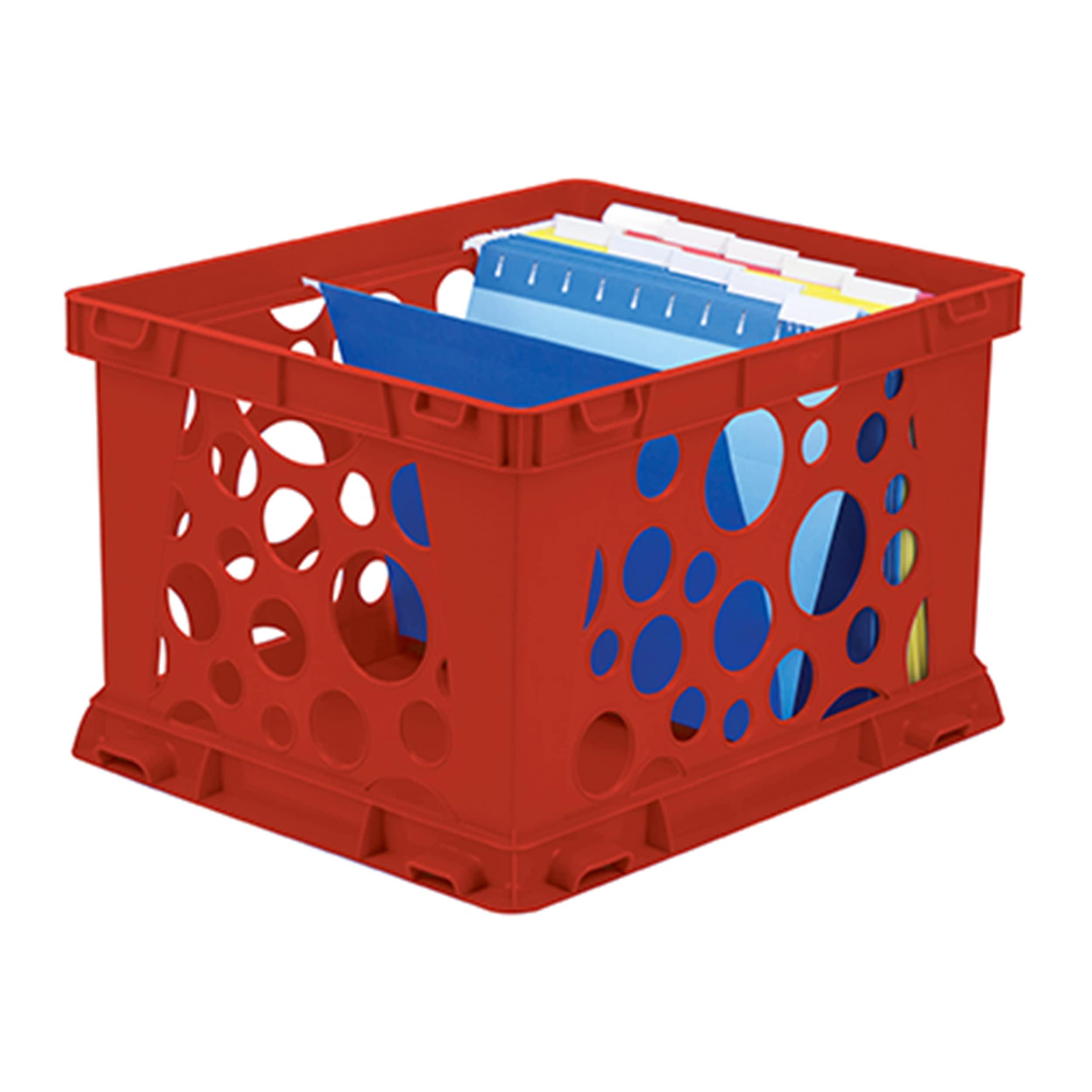 Storex Caja de archivos premium con recortes de asa, almacenamiento de documentos y carpetas de cartas, rojo, paquete de 3 (61461C03C)