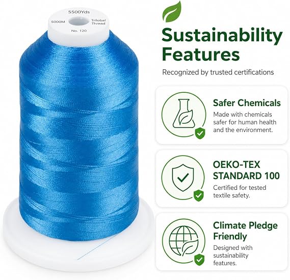 Simthread 5500Yds/5000M 40WT Polyester Embroidery Thread Electric Blue 420
