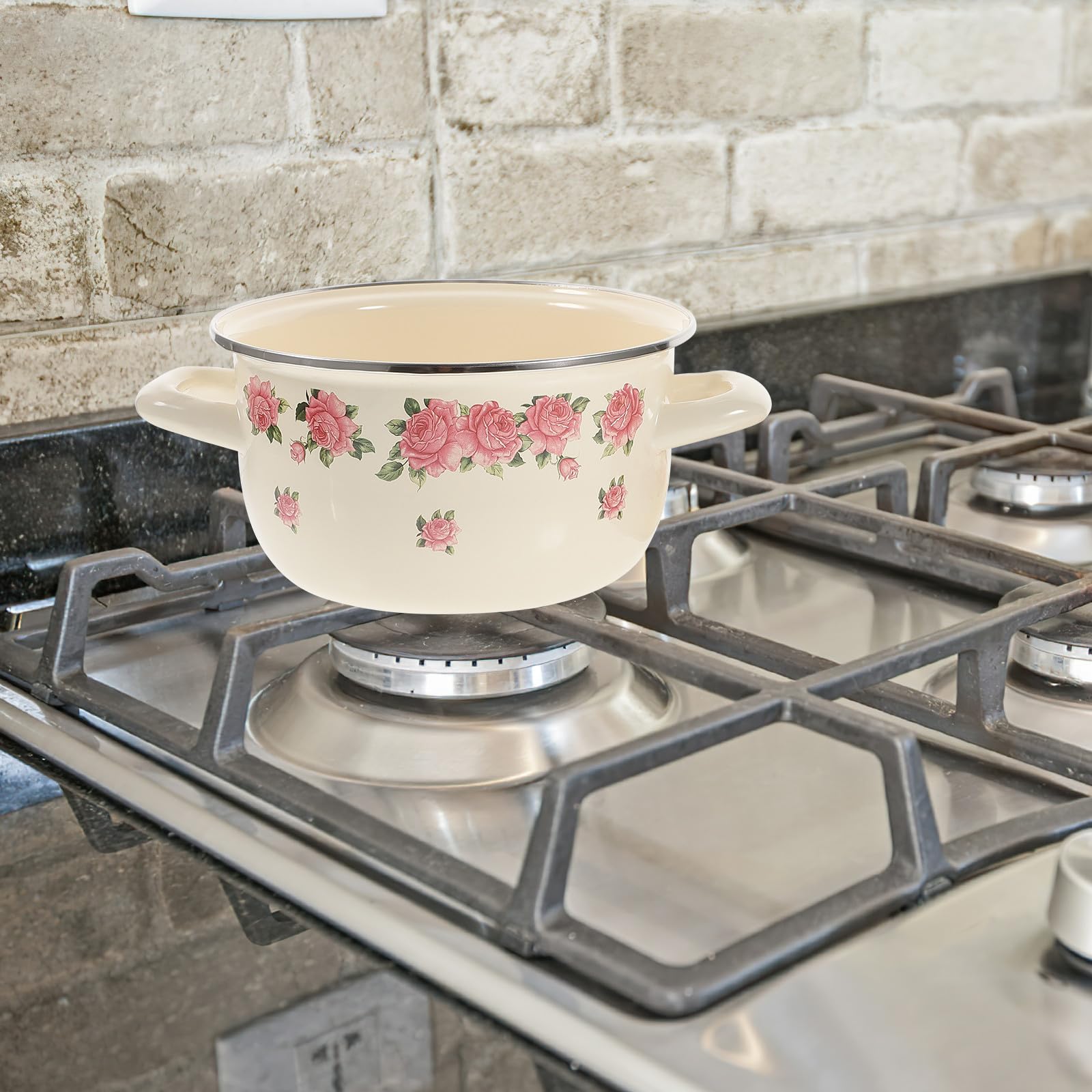FOMIYES Emaillierter Suppentopf 18cm Hitzebeständig mit Deckel und Doppelgriffen Emailliertes Kochgeschirr für Hausküche und Vielseitiges Kochen Zufällige Farbe