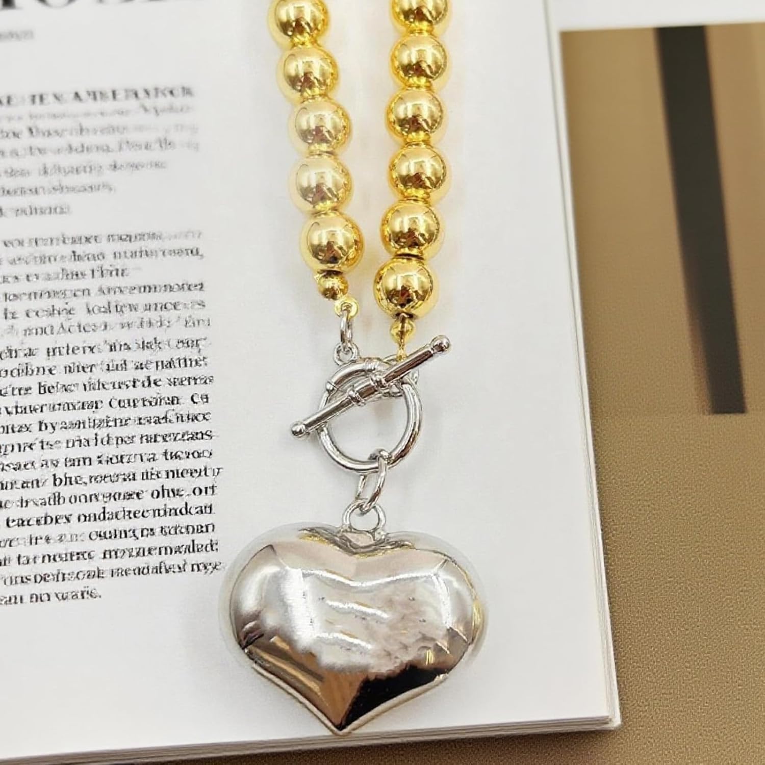 Chunky Gold Necklace for Women Beaded Chain Paperclip Heart Pendant Necklace Statement Fashion Outfits Accessories Jewelry Gift - Image 5