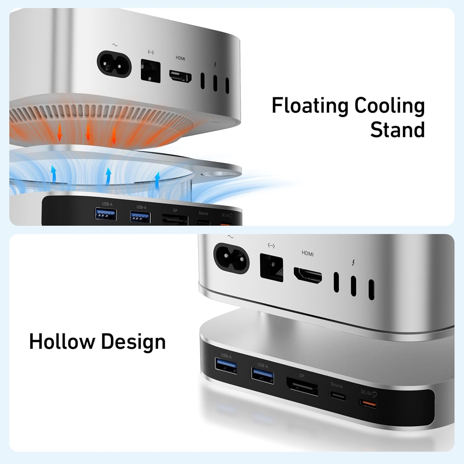BENFEI Mac mini M4 Dock, Mac mini M4 Stand with NVMe SSD Enclosure, 4K DisplayPort Hub for Mac mini M4 &M4 Pro (2024), 10 Gbps 1 x USB C & 1 x USB A 3.2, 5 Gbps 3 x USB A 3.0, SD/TF 170 MB/s