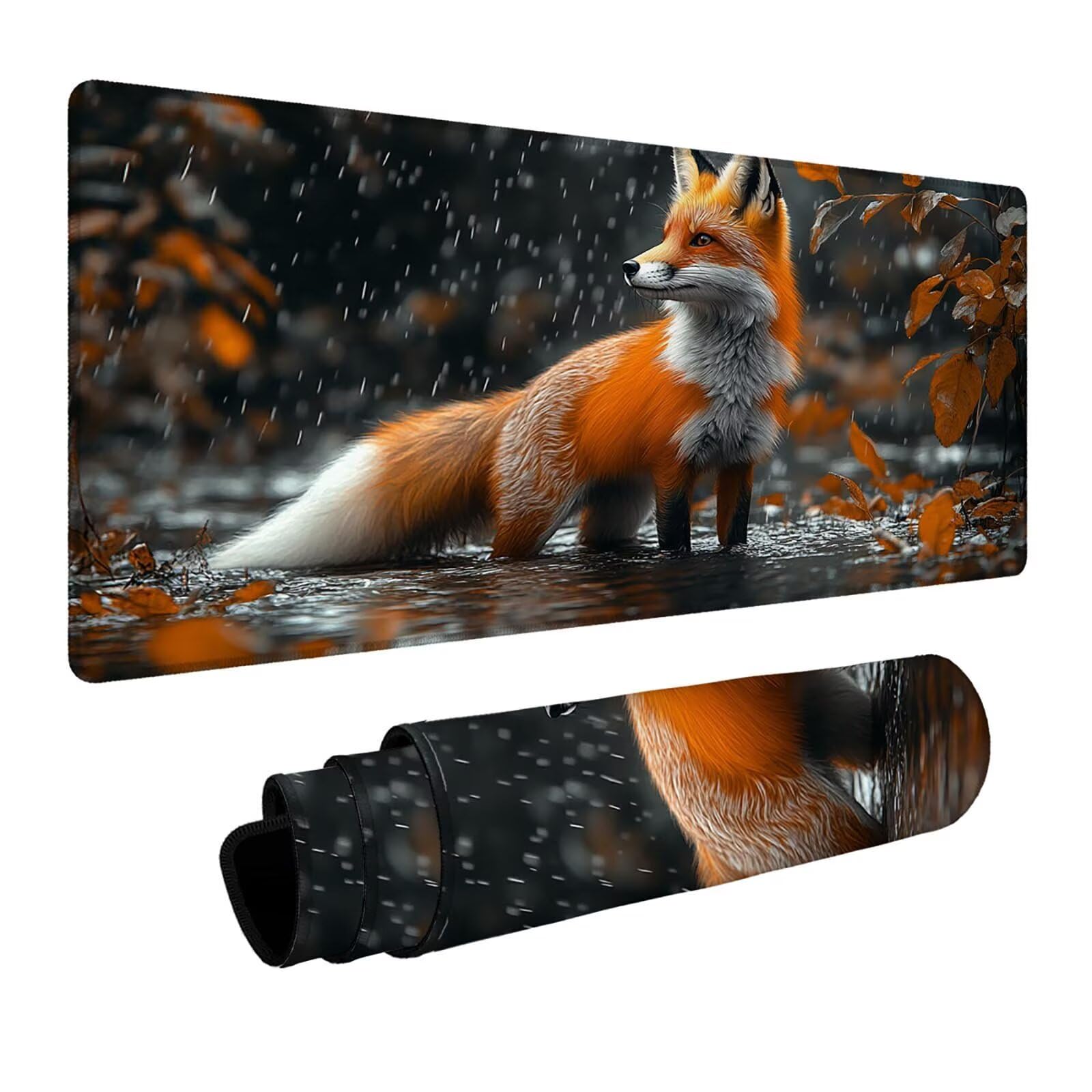 Podkładka pod mysz z lisem XXL, 600 x 1400 x 3 mm, wodoodporna, podkładka pod mysz dla graczy, poprawia dokładność i prędkość, akcesoria do gier, laptop, biuro, prezent dla mężczyzn, FSBD-6760
