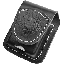 Handmade Fliptop Leather Lighter Pouch Holder Case with Pocket Belt Loop Lion-Black