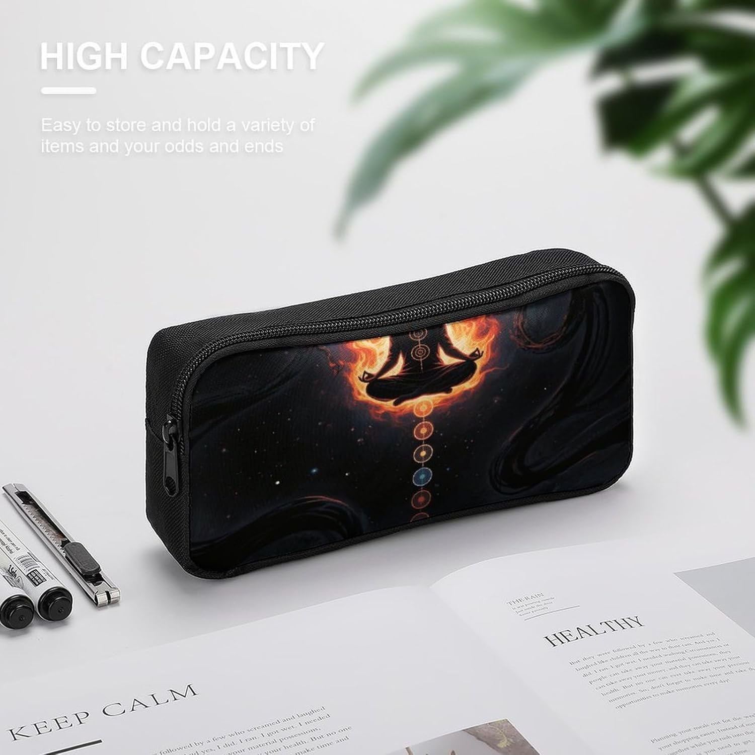 Blacklight Seven Chakra Yoga Meditation Pencil Case Large Pencil Bag with Zipper image 4