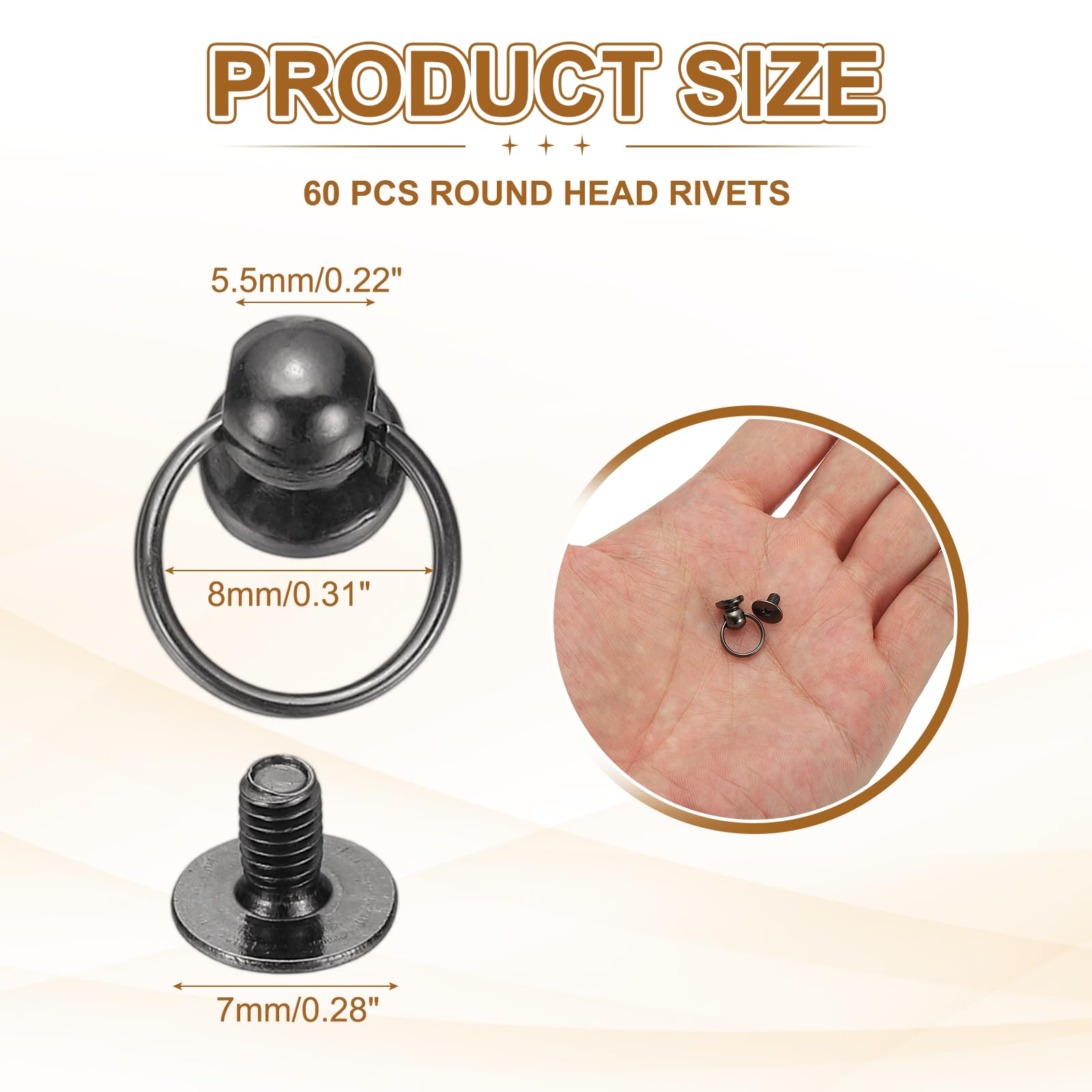PATIKIL 60 Pcs 0.28"x0.22" Screwback Round Head Rivet with Single Ring - Image 2