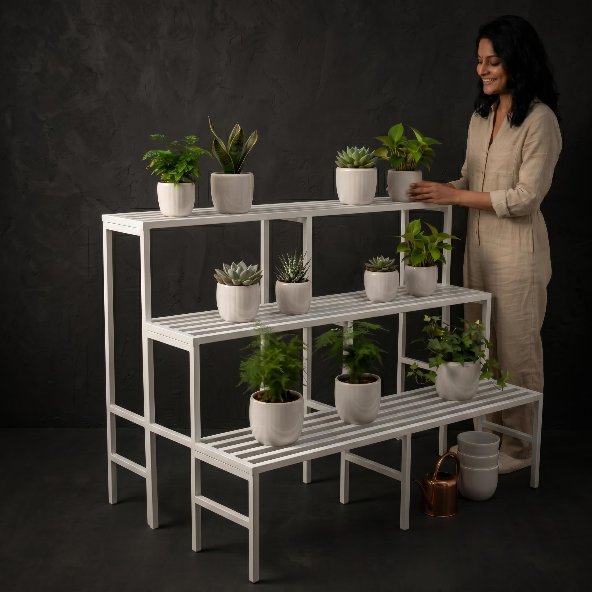 IRON LANDS OAK 3 Step 40 Inch Spectacular Heavy Duty Premium Metal Plant Stands Display Rack for Indoor & Outdoor Use - Perfect for Your Home Balcony and Garden Decor (White)-image-45