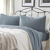Vista 1 de Great Bay Home Cotton Jersey Knit Twin Sheet Set - Ultra-Soft, Stretchy, Heathered Melange Denim Blue Bed Sheets - Cozy, Soft T-Shirt Sheet &
