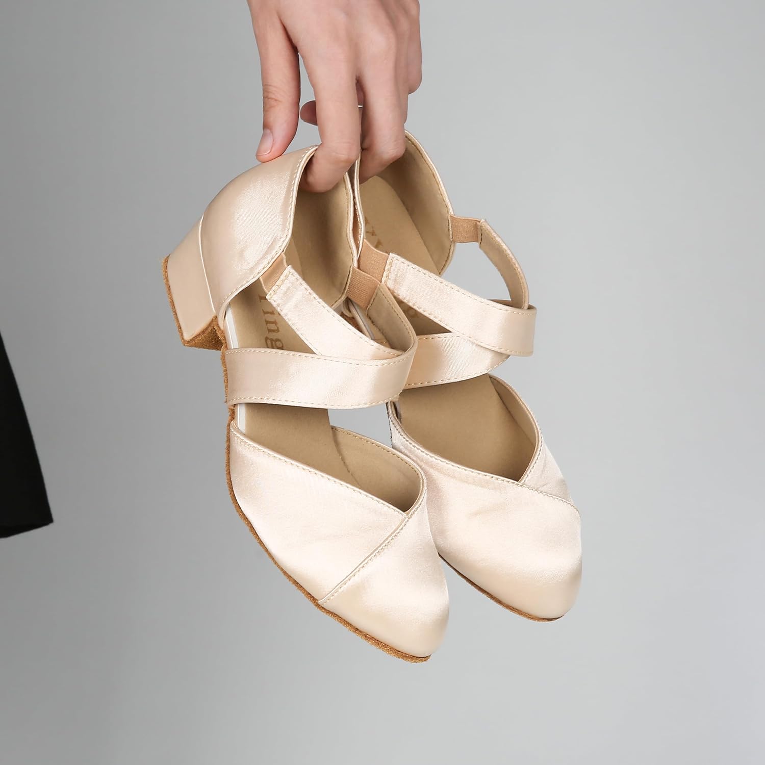 Women Swing Latin Ballroom Dance Shoes (Closed Toe, Suede Sole, Elastic Closure) 1.5 inch Heel YT26
