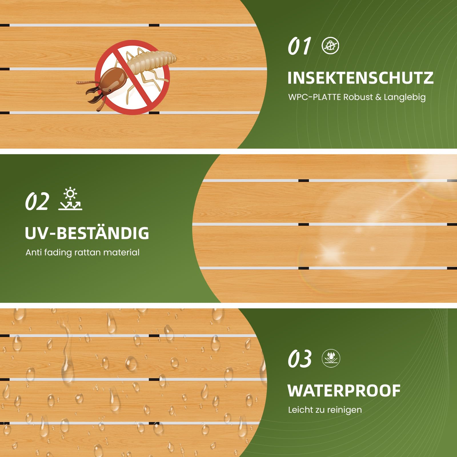 UDPATIO Gartentisch Wetterfest mit Aluminiumrahmen, 148 x 80 x 74 cm Outdoor WPC Tisch Holzmaserung-Finish, Balkontisch für 4-6 Personen,Garten,Terrasse,Teakbraun+Dunkelgrau
