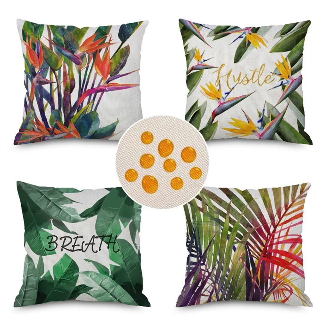 Waterproof Outdoor Cushions Coloured Leaf Pattern Cushion Covers 50x50cm Set of 4 Decorative Pillows with Invisible Zipper Large Cushions Pillow Covers for Patio Garden Bench Couch Farmhouse Decor D36