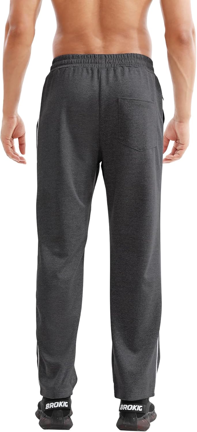 BROKIG Men's Stripe Baggy Workout Sweatpants Open Bottom Straight Leg Casual Sweat Pants with Pockets - Image 8