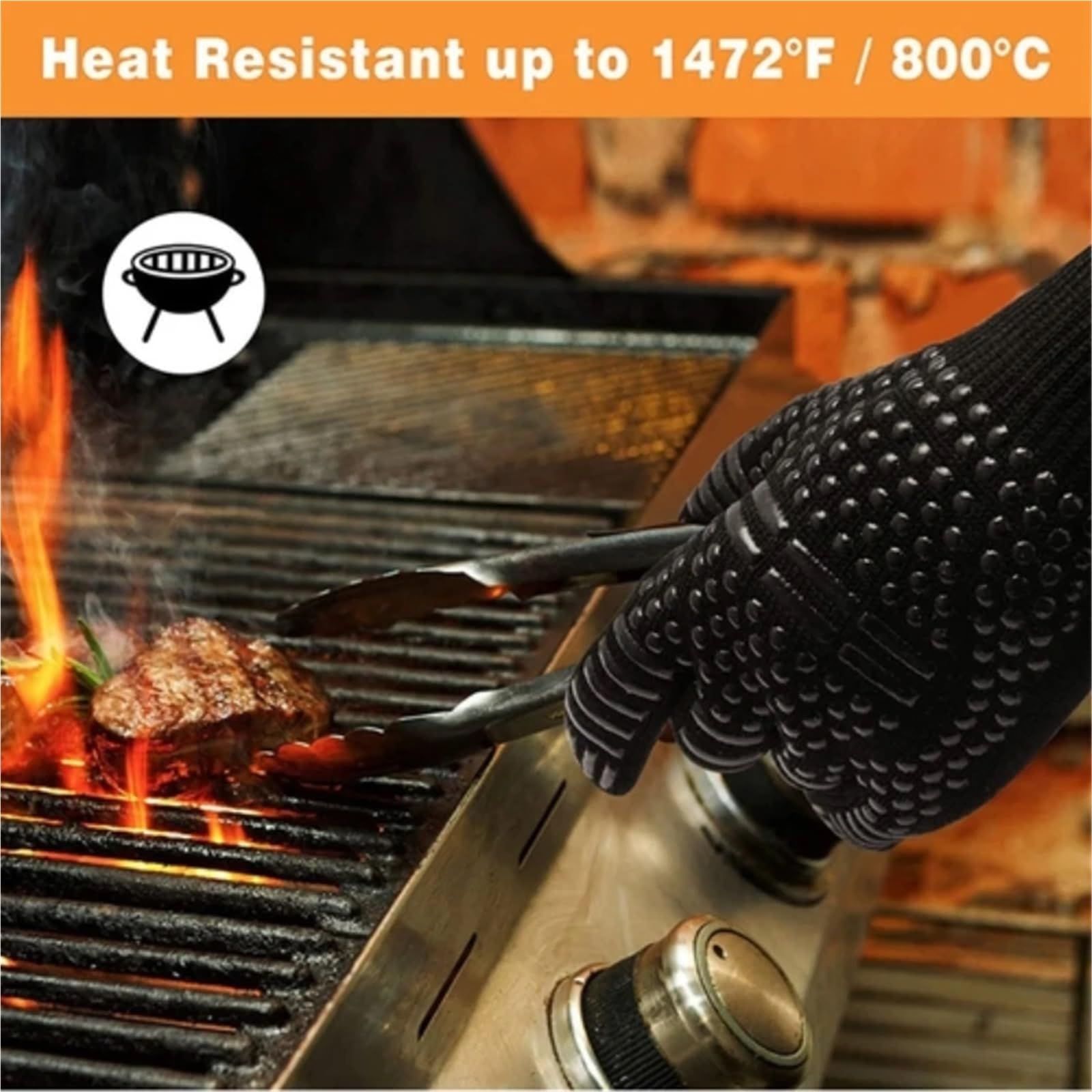 Guanti da forno antiscivolo for barbecue resistenti al calore e ignifughi fuoco for 500-800 gradi centigradi Per Grigliare(1pair)
