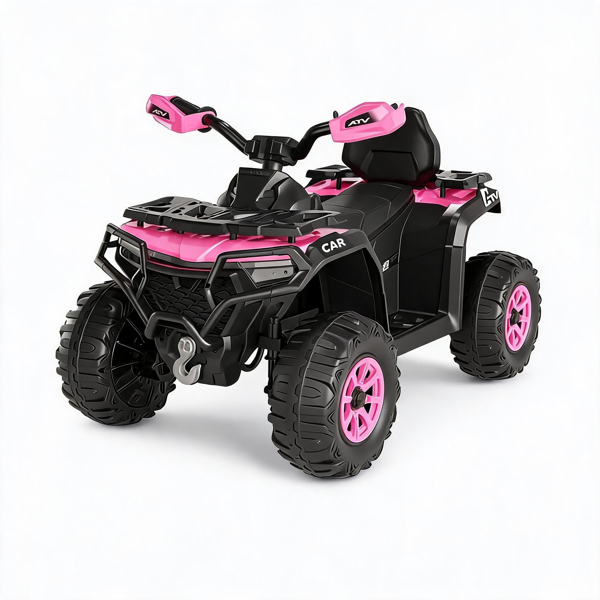 Zstar Quad électrique Enfant 12V – 2 Moteurs, Suspension, télécommande parentale, 4 Roues Tout-Terrain, LED, Musique sans Fil/USB, Drapeau Lumineux, Batterie Rechargeable – Voiture Jouet pour Filles