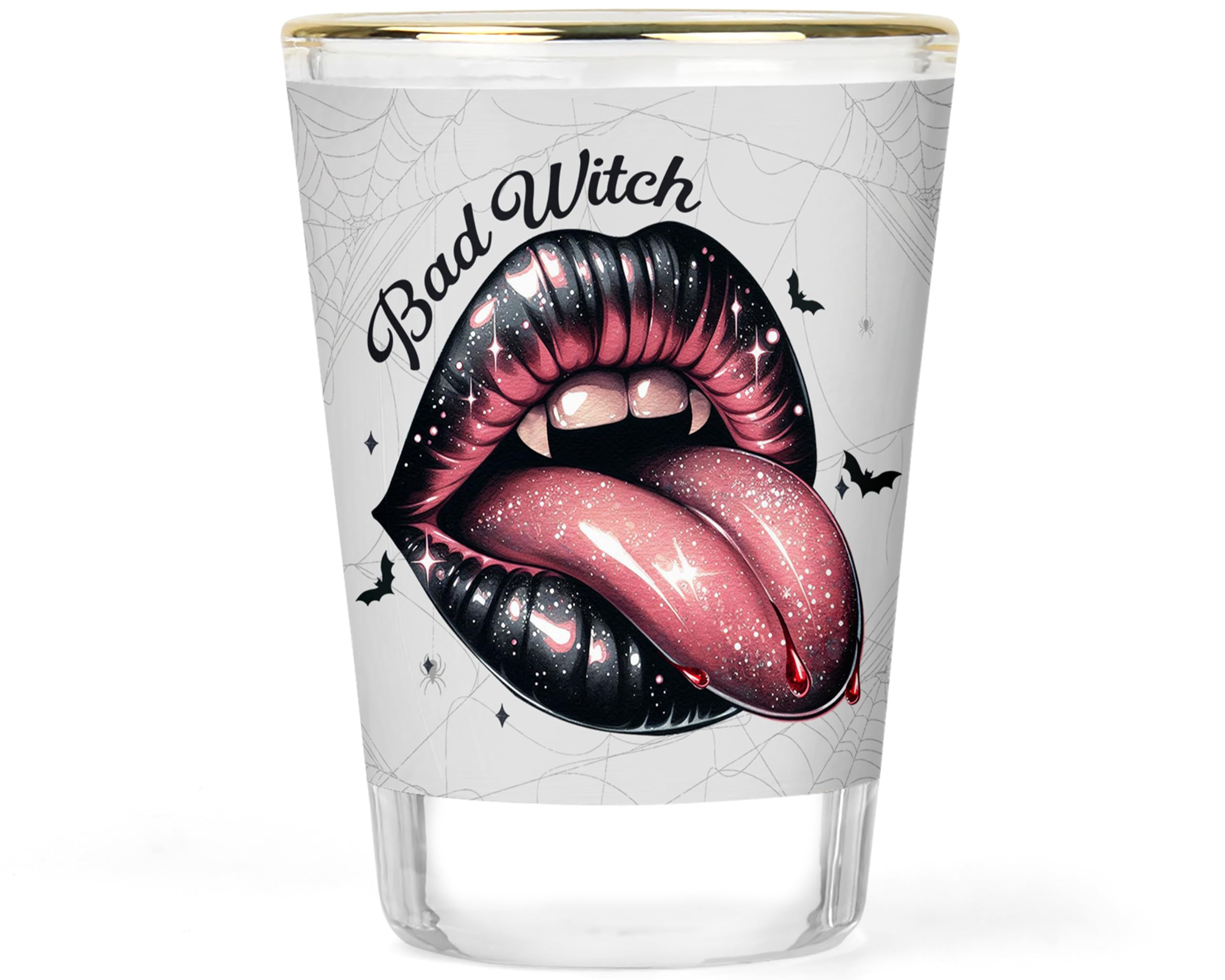 Bad Witch pink shot glass - Cobweb design shot glass - Halloween themed shot glasses - Witchcraft inspired shot glasses - Pink and black shot glass - Gothic style shot glasses - Spooky shot glasses
