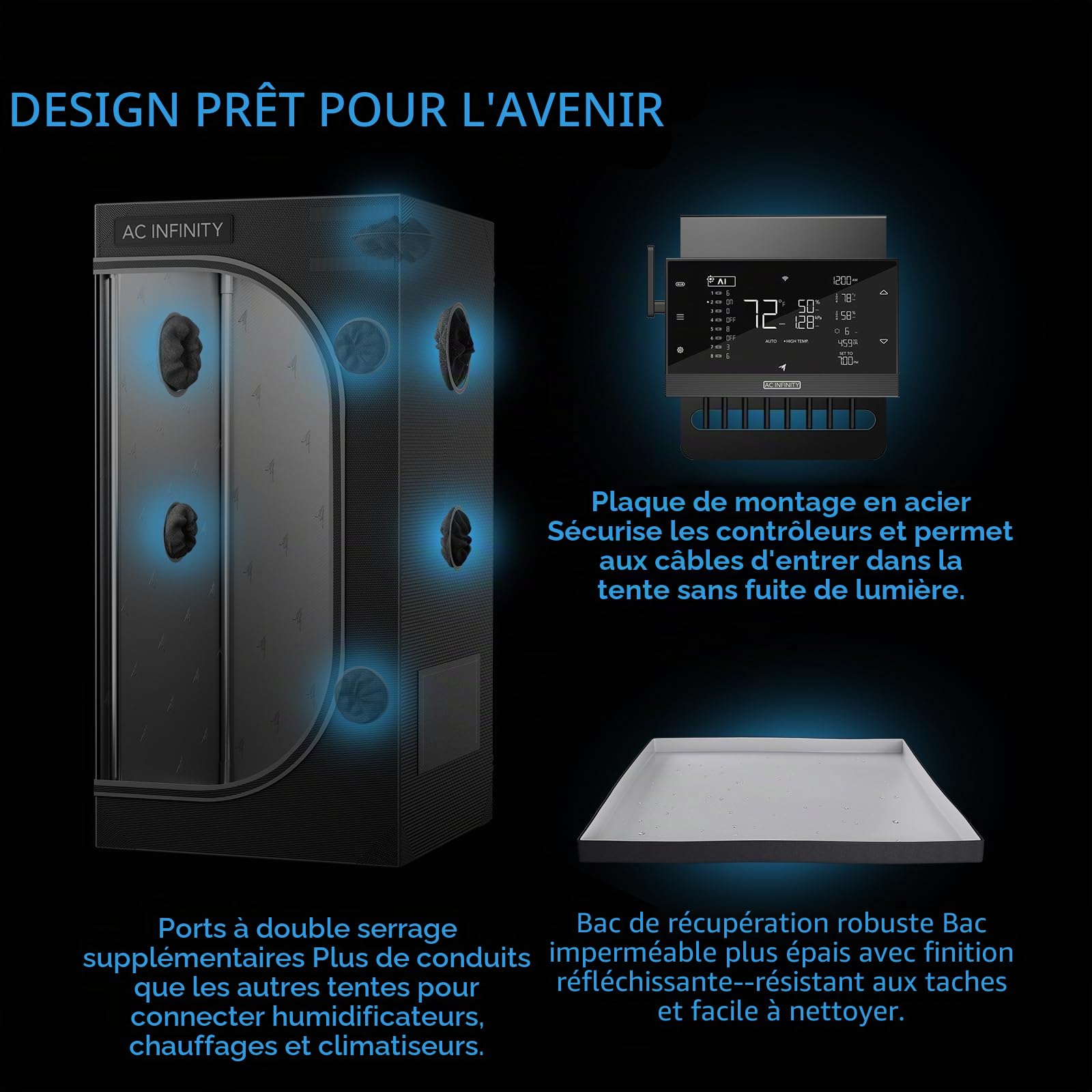 AC Infinity CLOUDLAB 733 Advance Grow Tent 3 x 3 pôles, 2000D Mylar Canvas, Lab-Tested plus haute réflectivité, plus grande fenêtre avec fermeture éclair, 36" x 36" x 72"