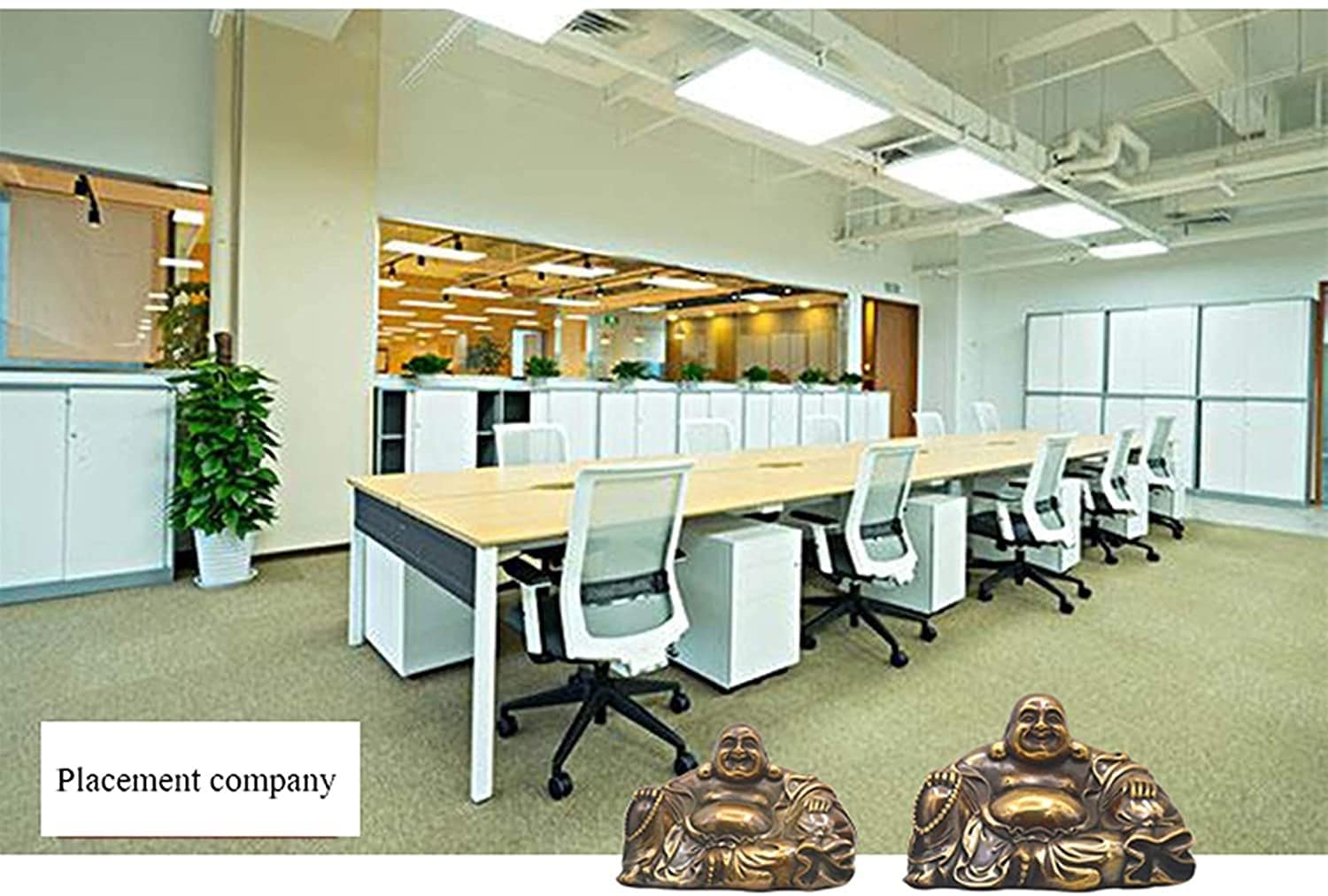 Statua z półką na książki, abstrakcyjna rzeźba, akcent dekoracyjny na półkę, do domowego biura, dekoracja salonu miedź śmiejący się posąg Buddy statuetka lotosu Ruyi Lucky Maitreya Decor Fengshui