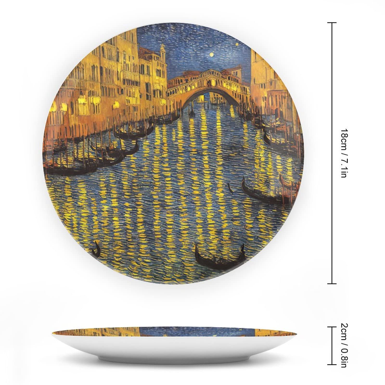 Piatto decorativo, paesaggio di città di Venezia, ornamento per pittura a olio, decorazione artistica per casa, ufficio, feste, tavolo da pranzo, piatti in porcellana, 18 cm, regali di compleanno