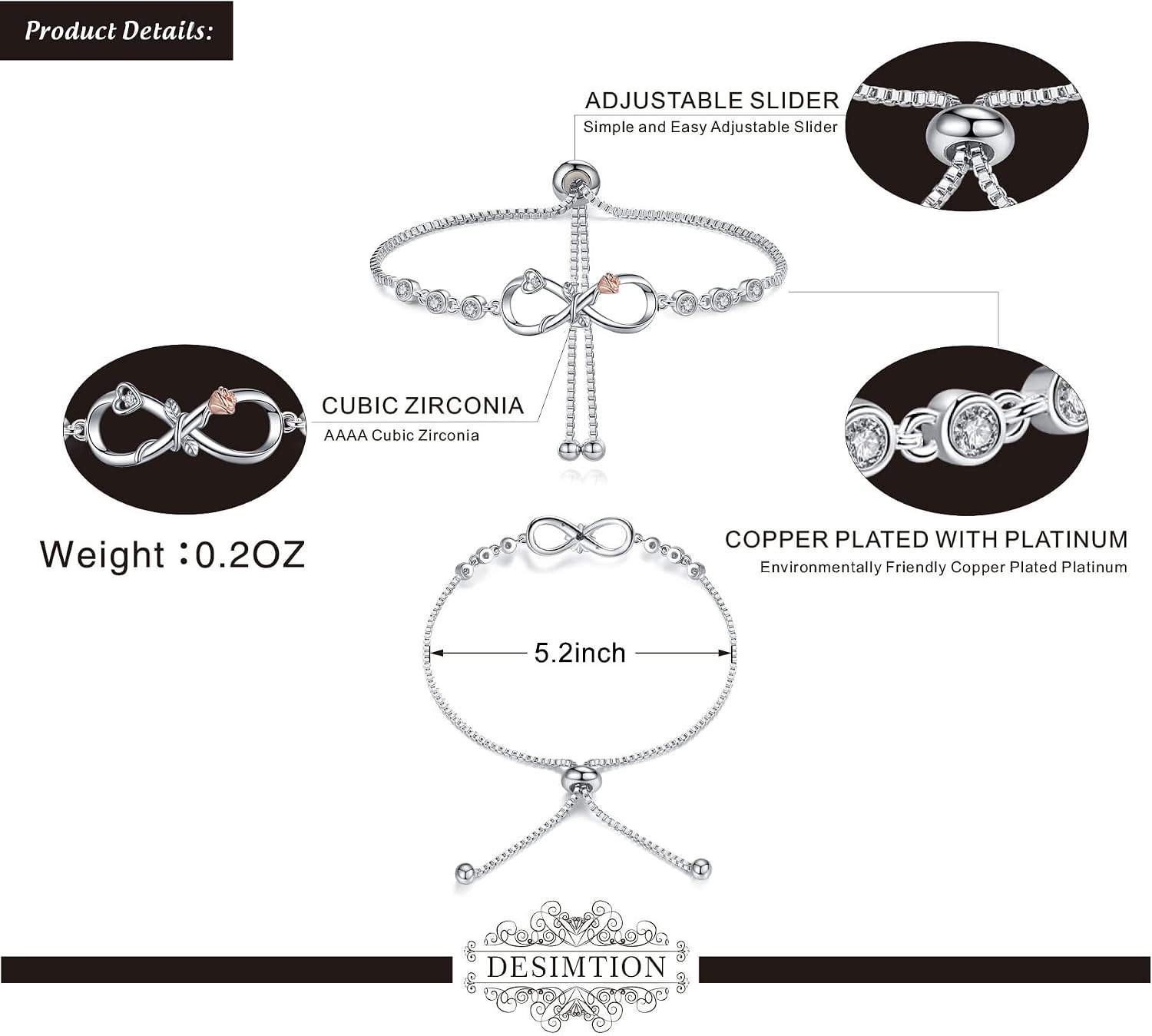 Desimtion Gifts for Women Mom, Infinity Love Bracelets for Women, Valentines Day Birthday Jewelry Gifts for Her Girls Girlfriend Mom Wife from Daughter Son