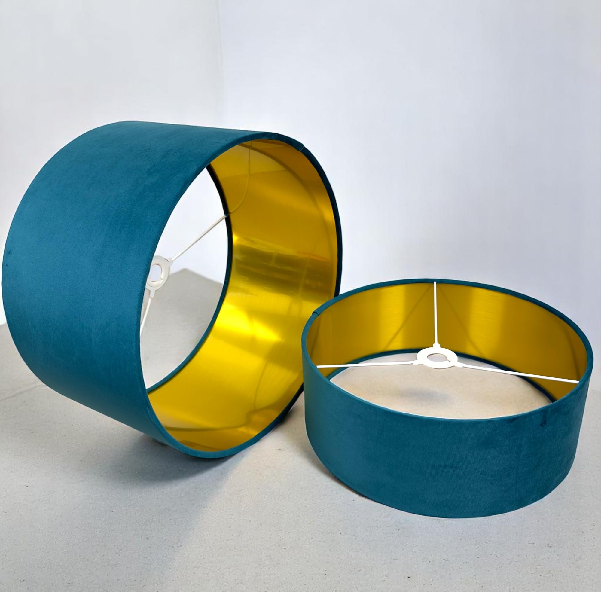 Plush Velvet Lampshade for Ceiling Shade, Table, Floor Lampshade with Brushed Gold Lining Handmade in The UK. (Teal, Diameter 45 x 28cm Height)