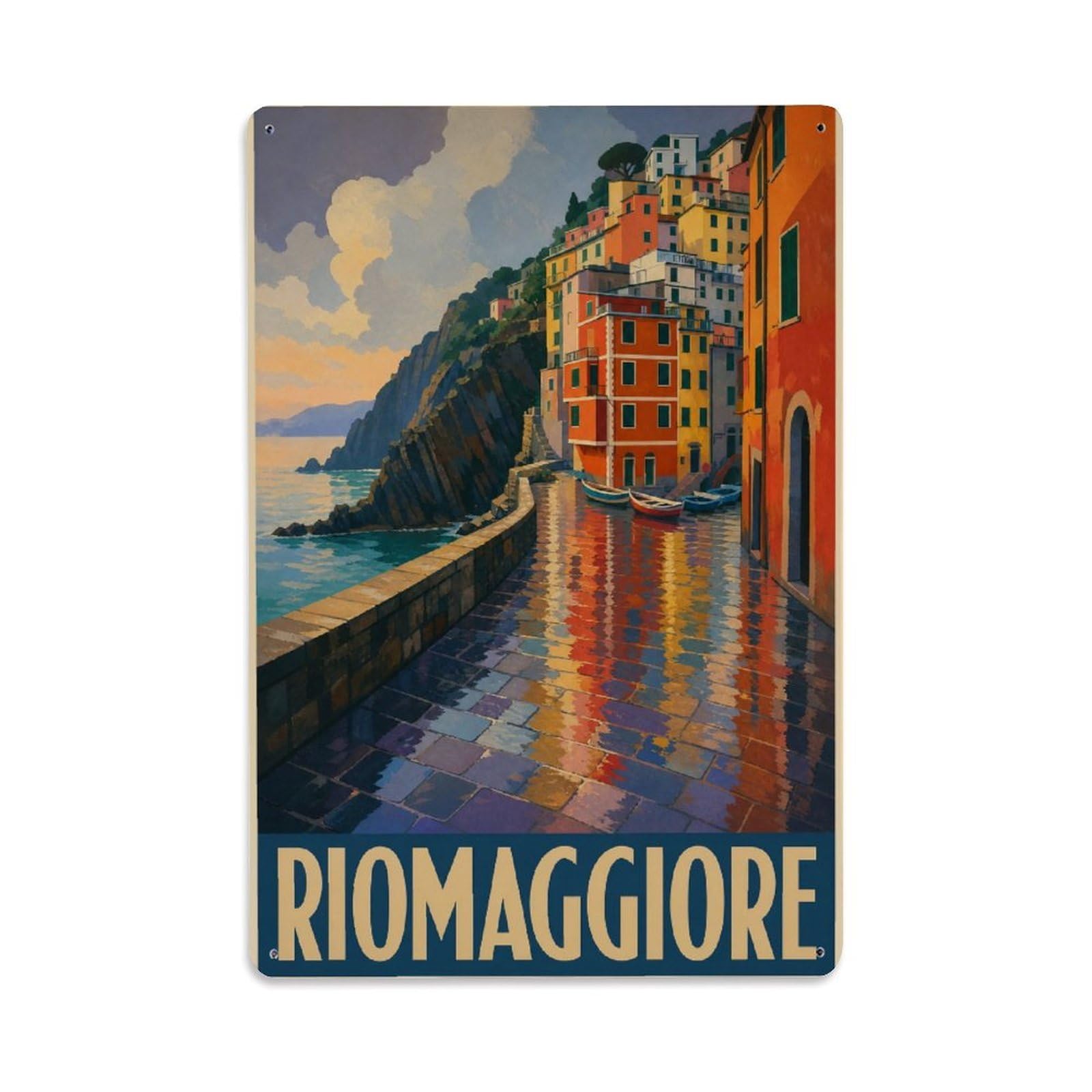 Metal Tin Sign Vintage Travel Riomaggiore Italy