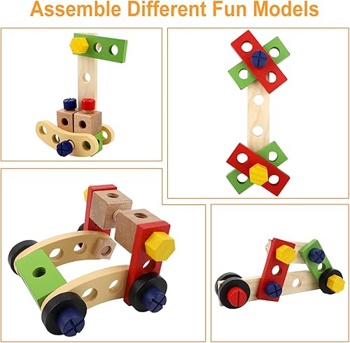 Miniatura 4 de Aomola Kit de herramientas para niños, juego de herramientas de madera con herramientas coloridas, juguetes de simulación, regalos para niños