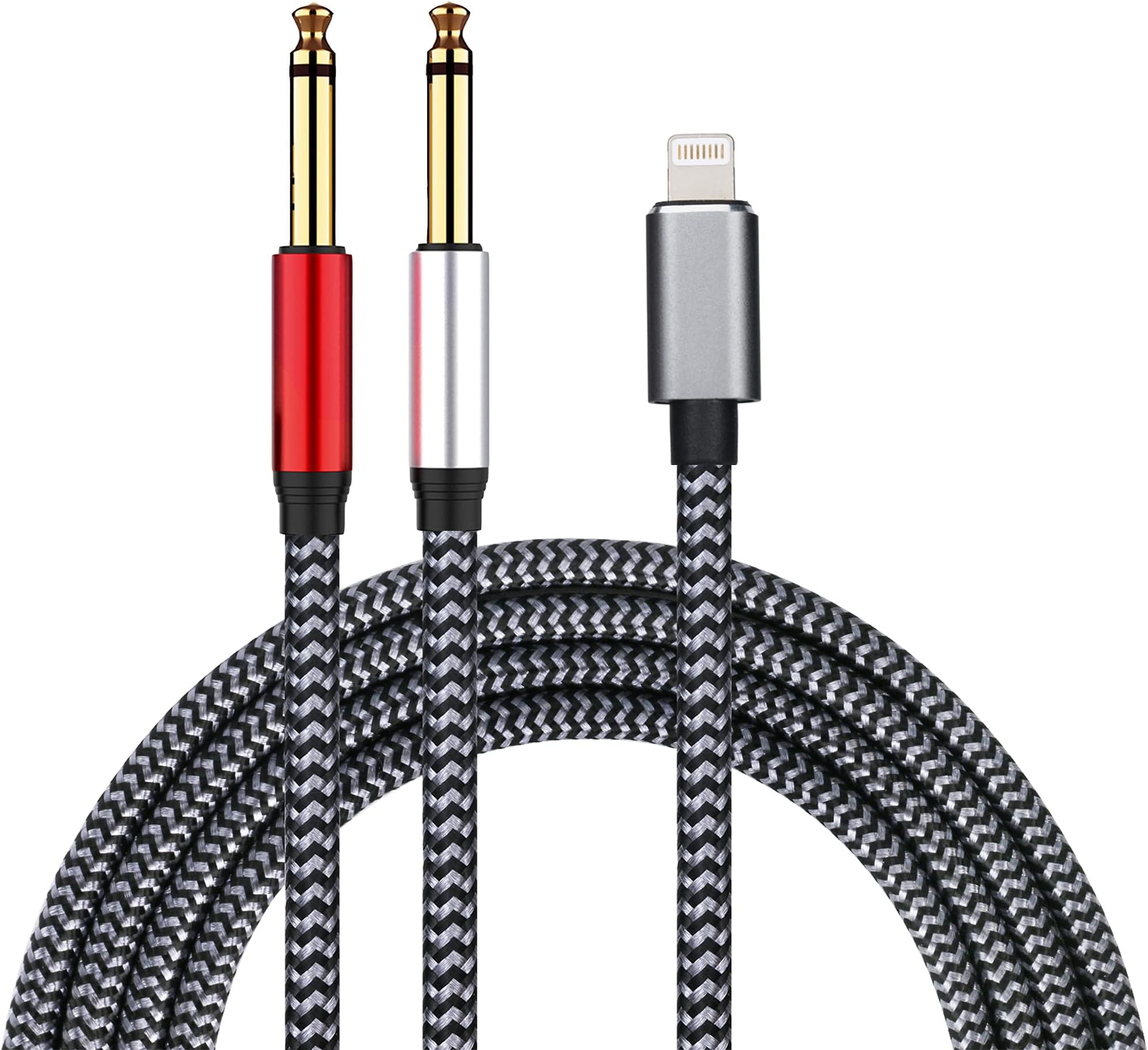 Lightning to Dual 6.35mm 1/4" TS Mono Stereo Y-Cable Splitter Lightning to Dual 1/4 inch Audio Cable Compatible for iPhone14/13/12/11/X/8/7/iPad,Amplifier, Speaker, Headphone, Mixing Console 20Feet