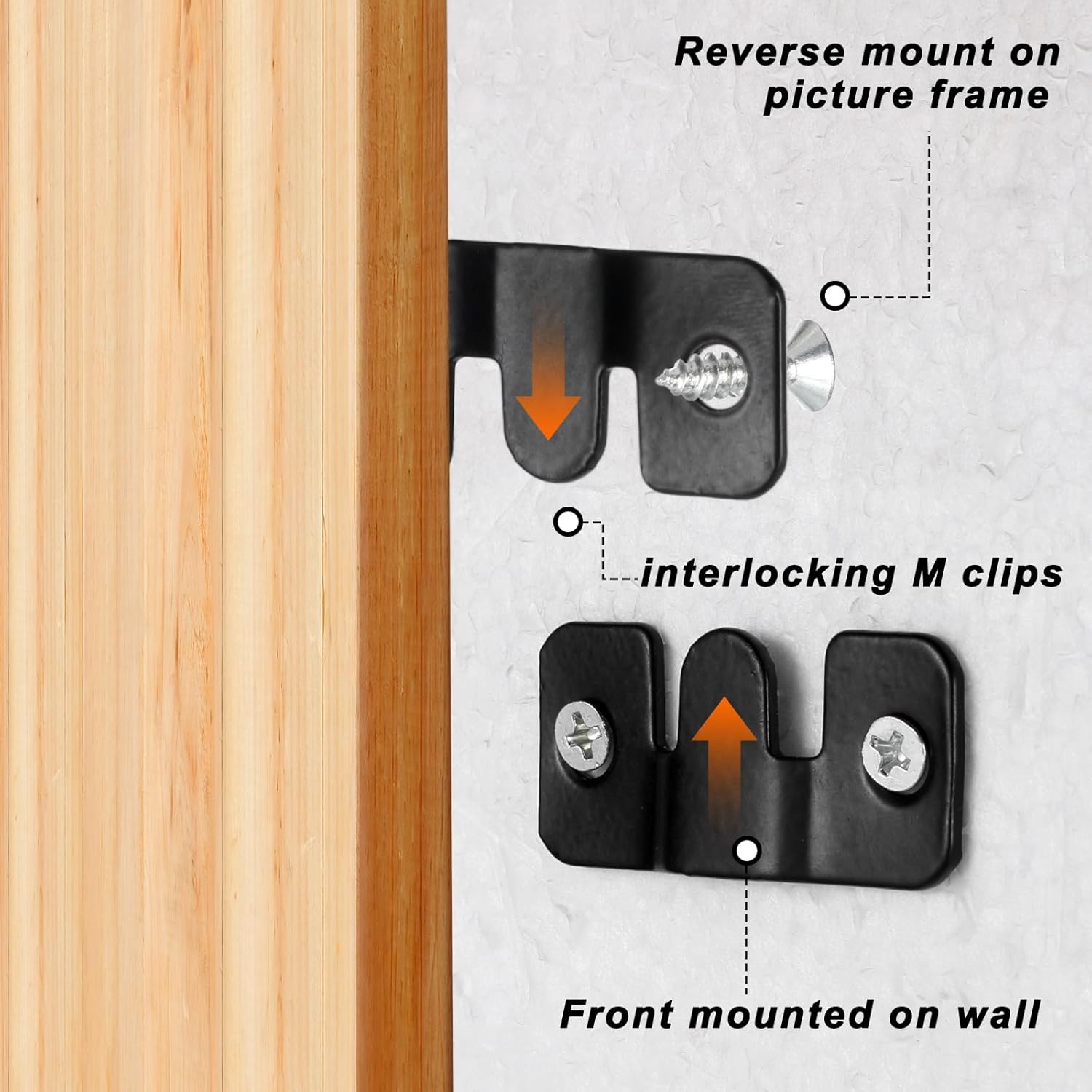 20 Pack Black Flush Mount Bracket 1.73x0.75 inch Stainless Steel interlocking Hanging Buckle Heavy Duty Photo Frame Hook Z Clip French Cleat Picture Hanger Headboard Wall Mounting Brackets with Screws