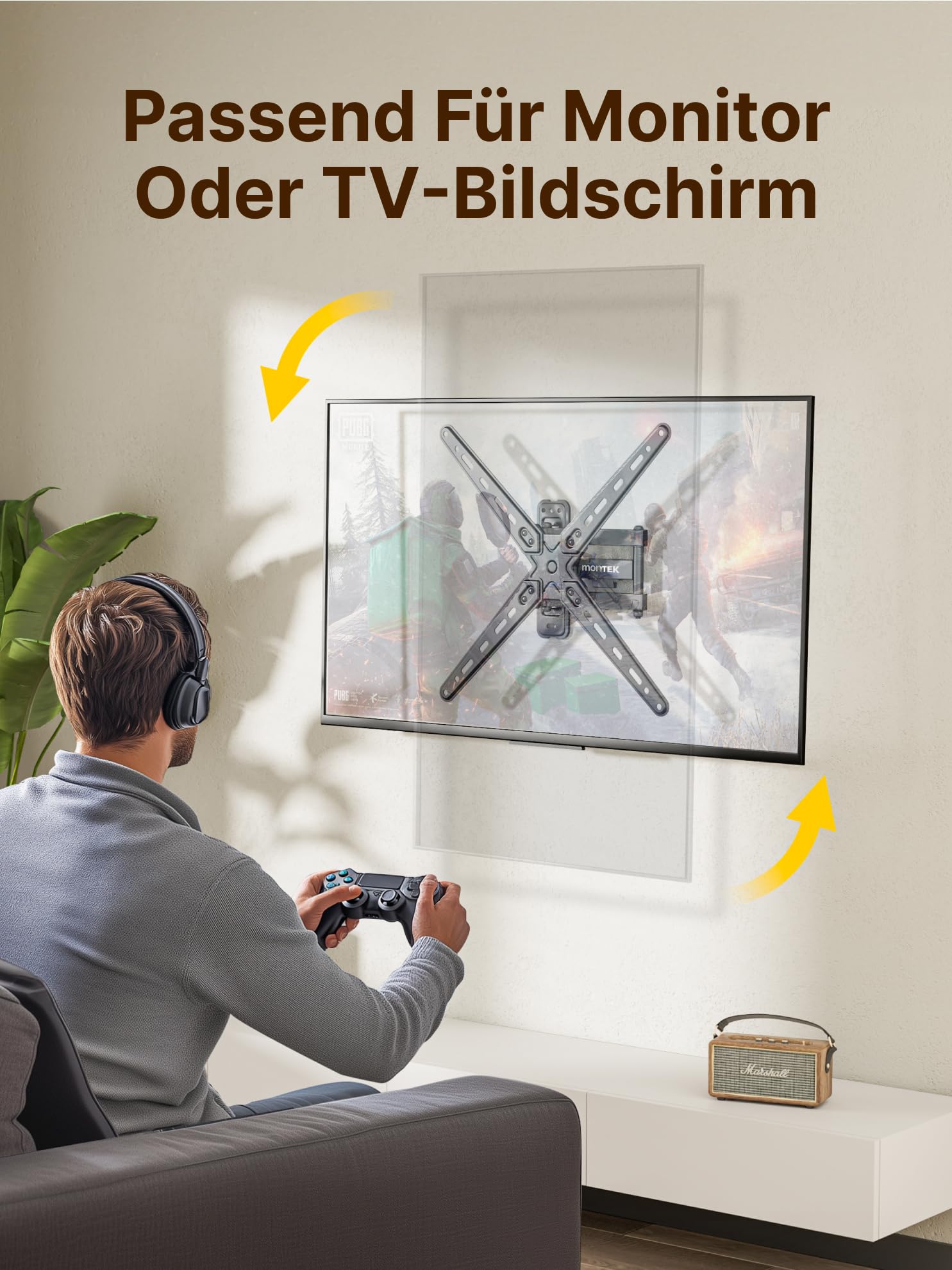 monTEK Supporto da parete per televisori piatti e curvi da 13-55 pollici o monitor fino a 25 kg, orientabile a 180° e girevole a 95°, supporto TV inclinabile, supporto universale da parete per TV, max