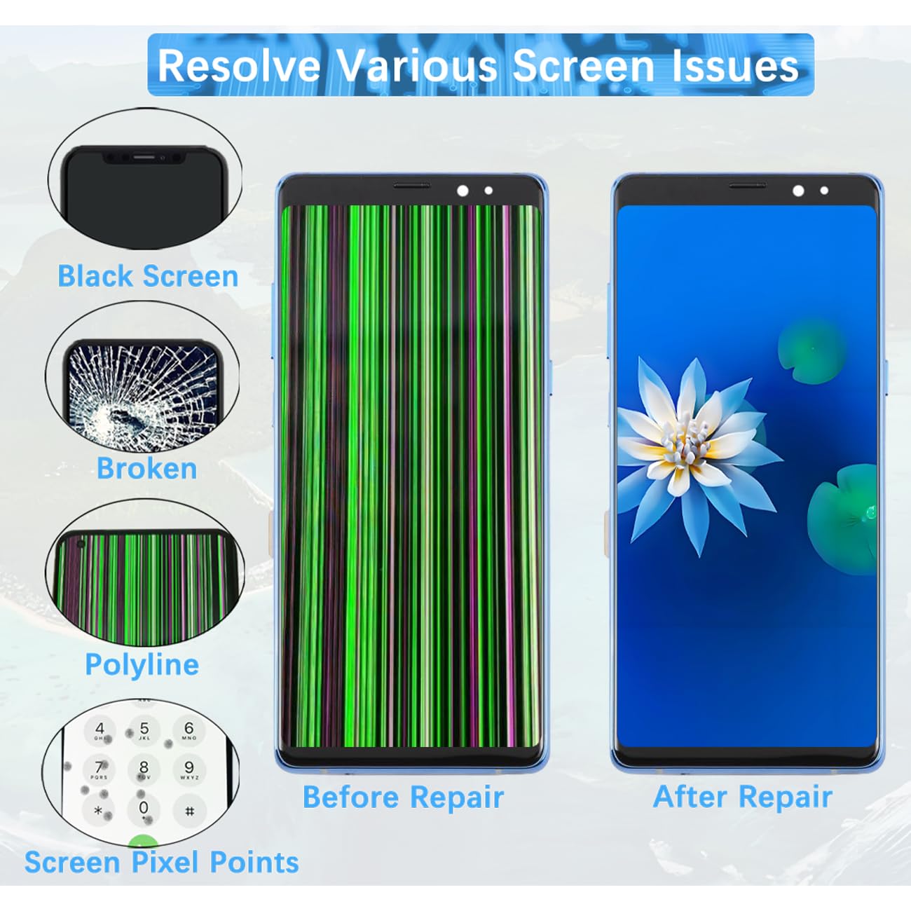 Display Bildschirm für Samsung Note8 TFT Blau mit Rahmen