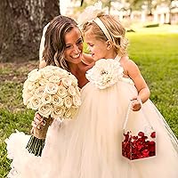 Vista 5 de Cesta de flores para niña, cesta de boda, cesta de pétalos con cinta de acrílico para confeti (perla)