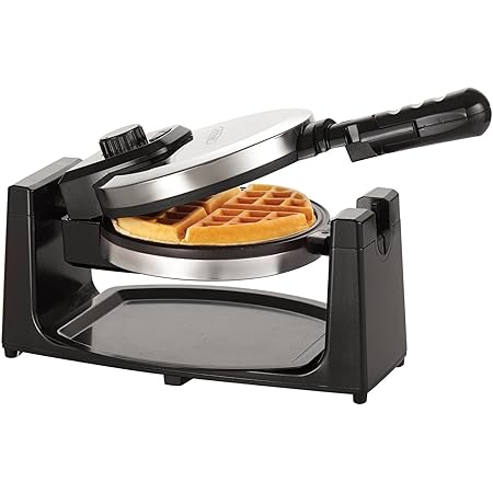 BELLA Classic Rotating Non-Stick Belgian Waffle Maker, Perfect 1" Thick Waffles, PFOA Free Non Stick Coating & Removeable Drip Tray for Easy Clean Up, Browning Control, Stainless Steel