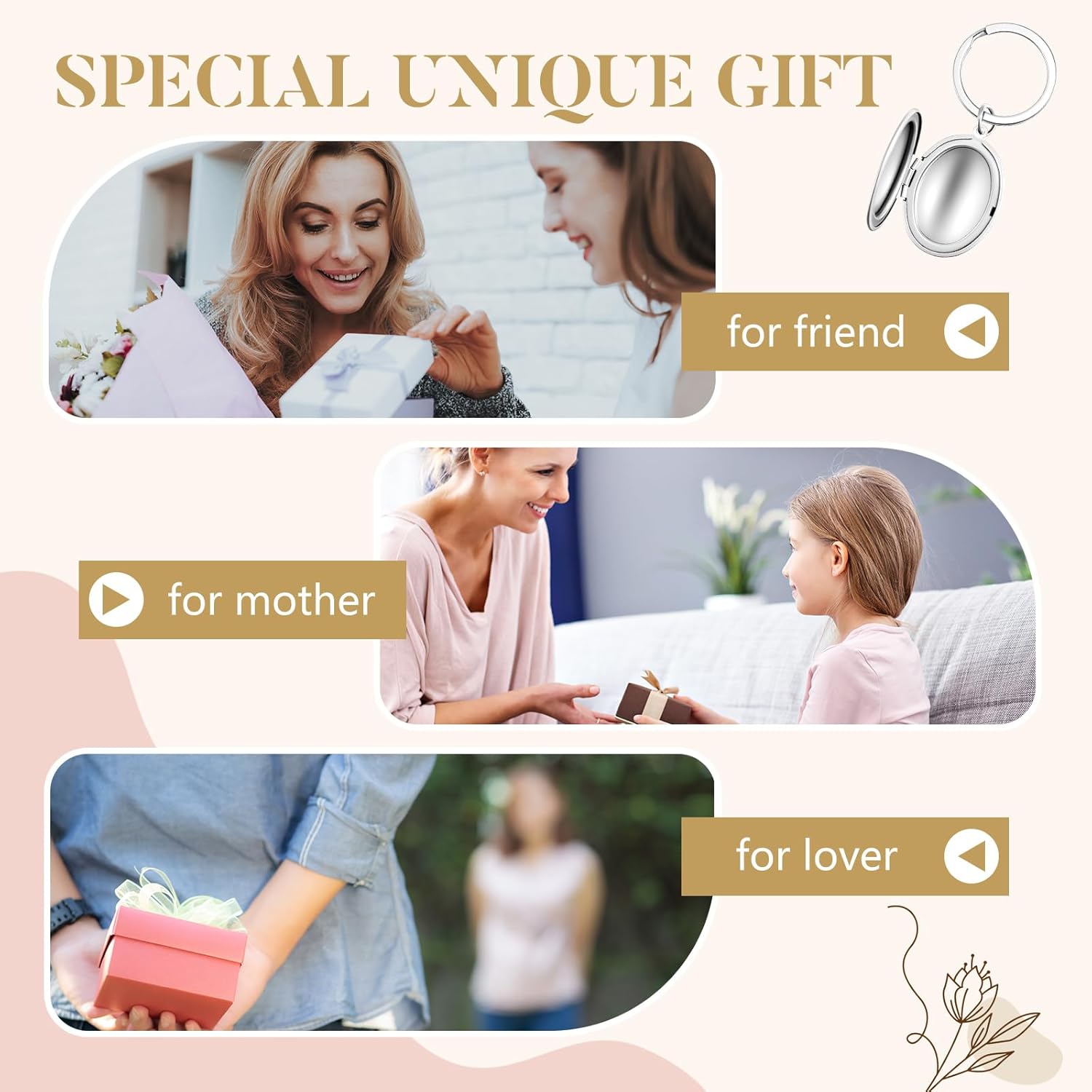 4 Pcs Silver Heart Locket Keychains Stainless Steel Round Locket Key Chain That Hold Pictures for Valentines Gifts - Image 6