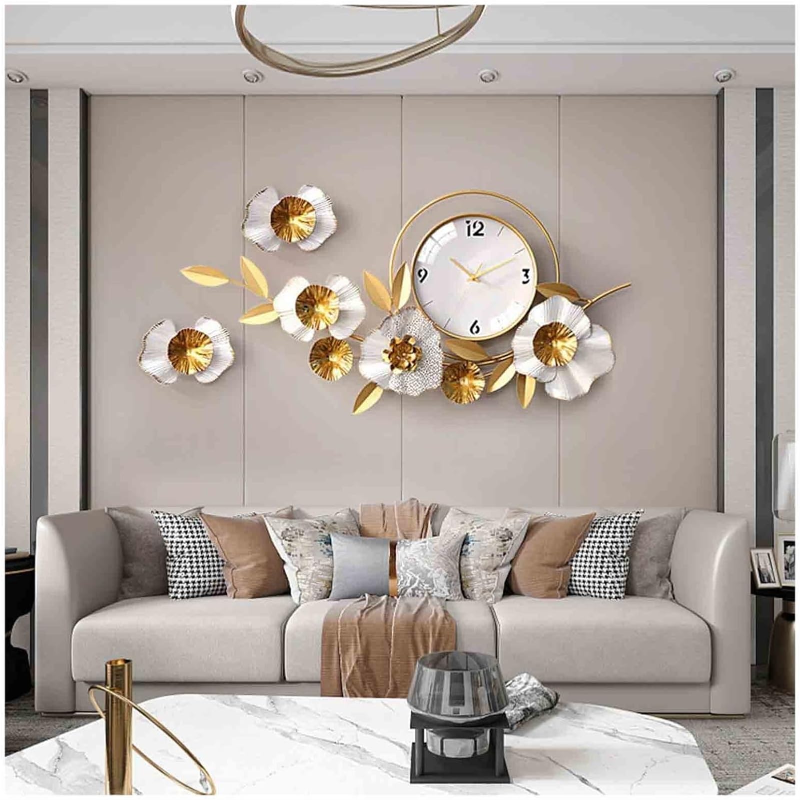 Horloge murale ginkgo en fer forgé de 36,6 x 18,7 pouces pour grand salon
