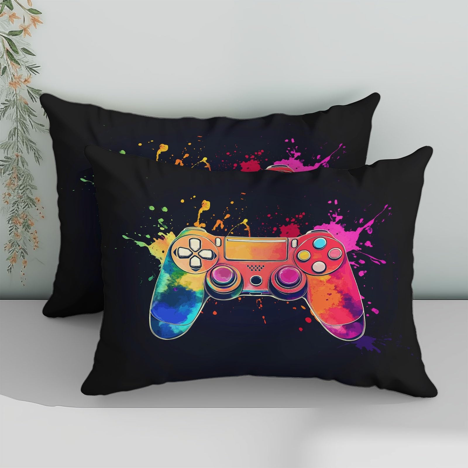 Générique 3-częściowy zestaw pościeli w stylu akwareli gamepad, czarna poszwa na kołdrę dla 2 osób 240 x 260 cm wystrój pokoju dziecięcego - miękka hipoalergiczna poszwa na kołdrę z mikrofibry