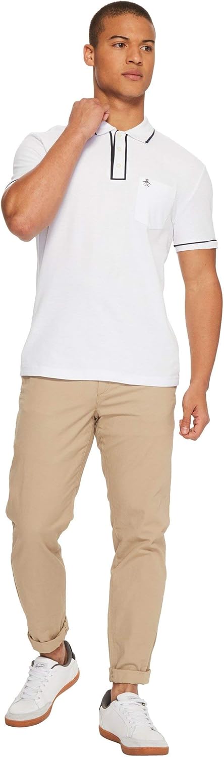 Original Penguin Men's Slim Fit Earl Polo Shirt (Sizes S-XXL) Small Bright White/Dark Sapphire