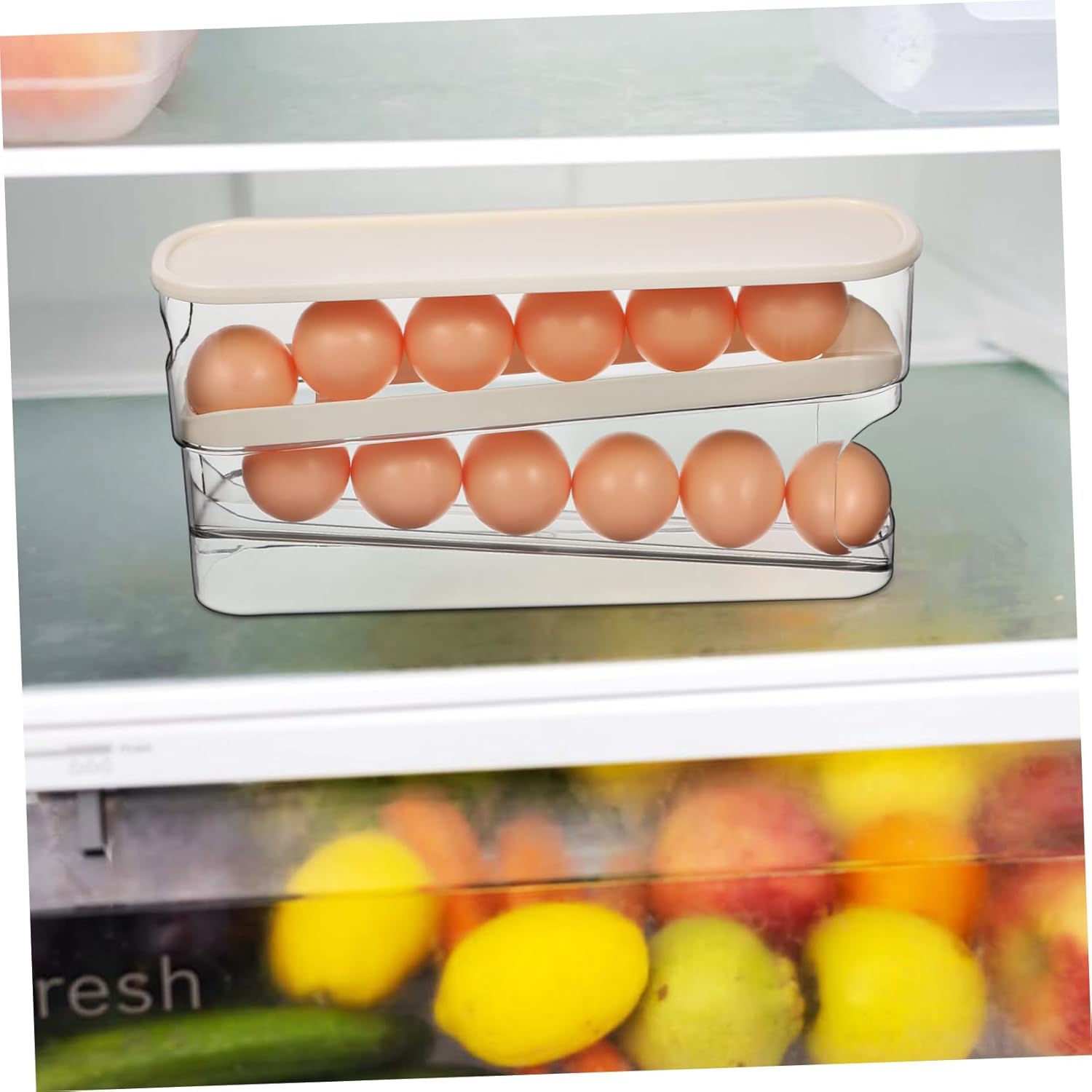 Egg Organizer for Refrigerator Rolling Egg Storage Fridge Organizer Lid Refrigerator Door Bin Roller Case