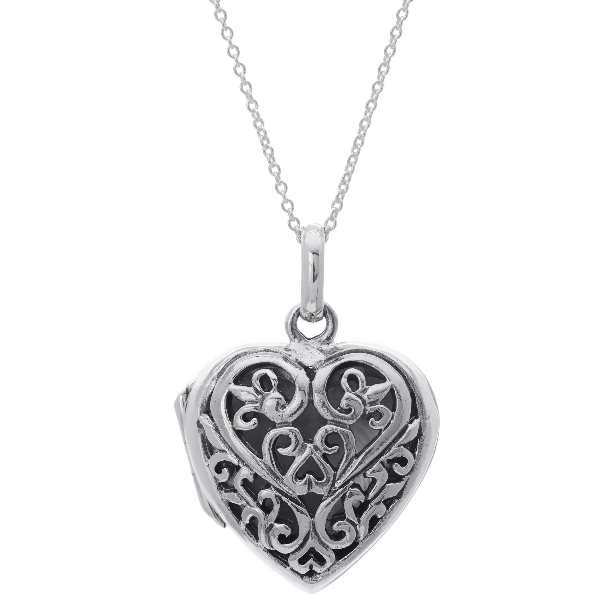 Collar con medallón de corazón de filigrana de plata de ley para mujer - Colgante adornado de flor de lis 925 en cadena de 18" Regalo del día de San Valentín Joyería de estilo victoriano con