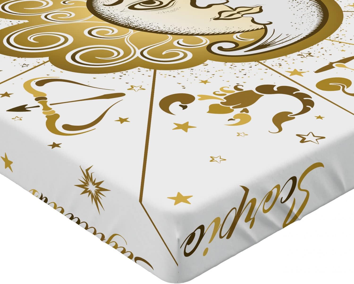 Ambesonne Zodiac Moon Fitted Sheet, Horoscope Names and in Square Frame, Bed Cover with All-Round Elastic Deep Pocket for Comfort, Full Size, Khaki White