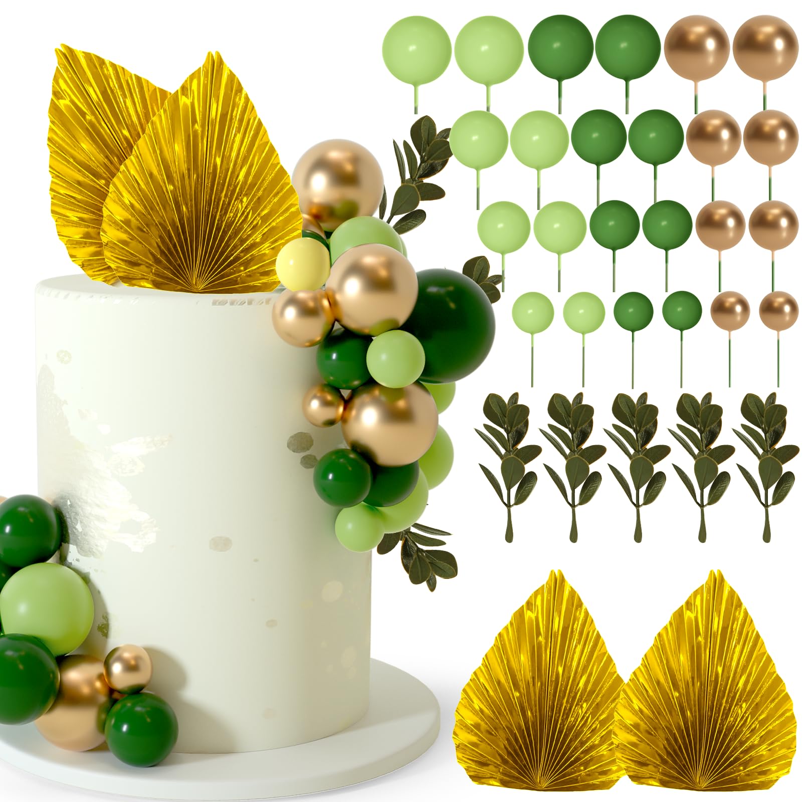 NEBURORA 64 Pcs Balls Cake Toppers and Leaves Decoration Set Mini Balloons for Cake Decorating Supplies Balls Cake decorations for Baby Shower Cake