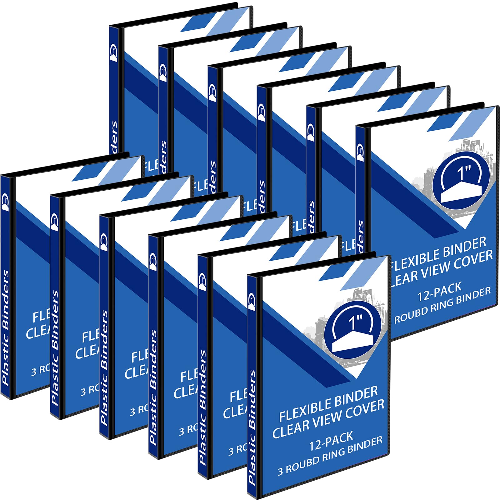 Fulmoon 12 Pcs Economy View 3 Ring Plastic Binder 12.2 x 9.8 Inch Plastic Round Ring Binders with Pockets Notebinder for Meetings for Home, Office,