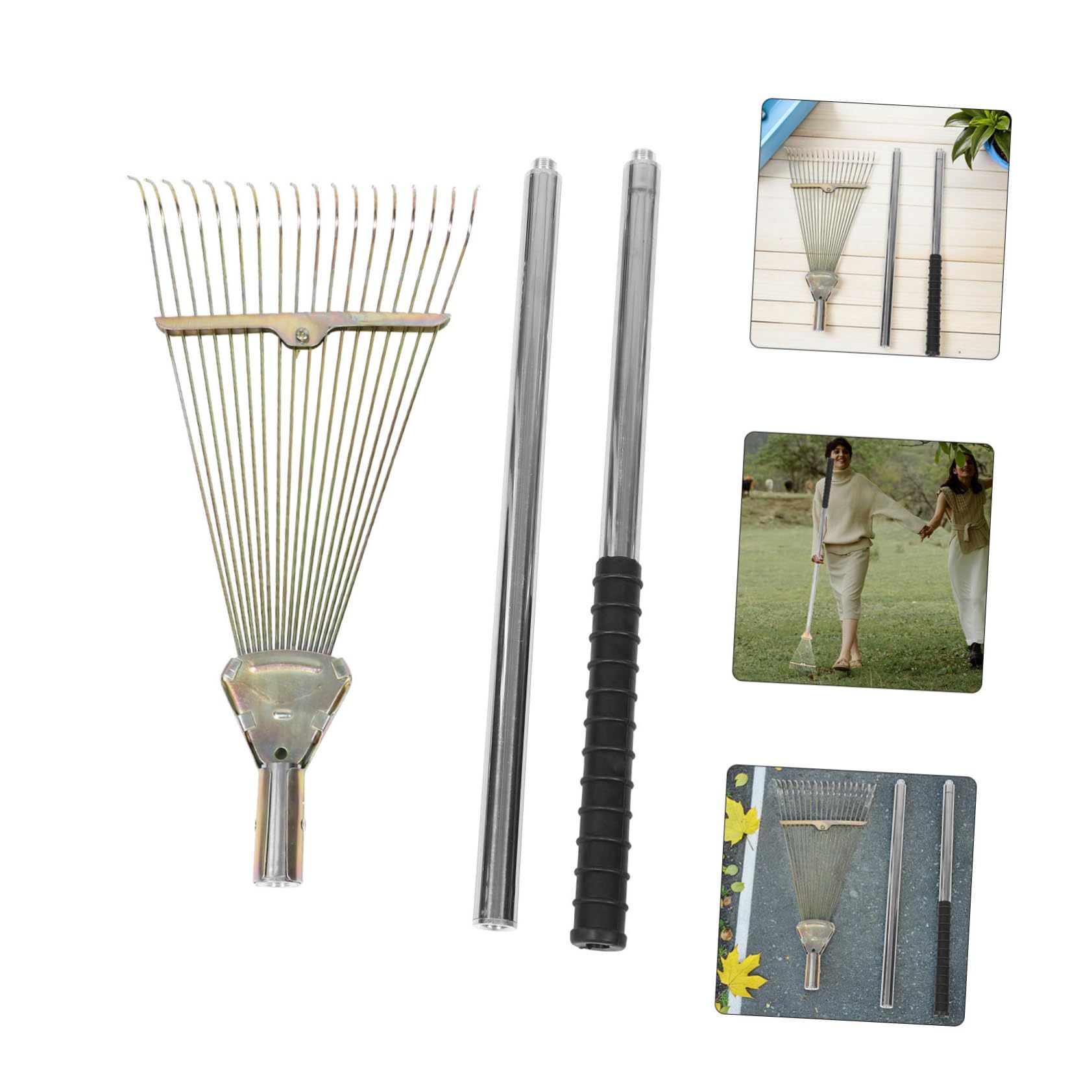 VANZACK Metallrechen für Garten Zinken aus Stahl Rasenrechen zum Entfernen von Moos und Filz Kompakter Handrechen aus Edelstahl Robuster Laubrechen für Blumenbeete und Sträucher