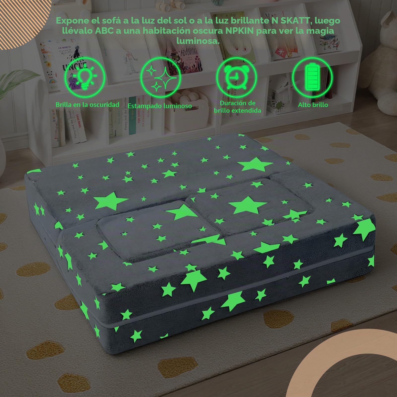 MeMoreCool Sillon Bebe, sofá con Estrellas Que Brillan en la Oscuridad, sofá Plegable para niños Infantil, Sillones Infantiles, Sofá Infantil Modular para Sala de Juegos